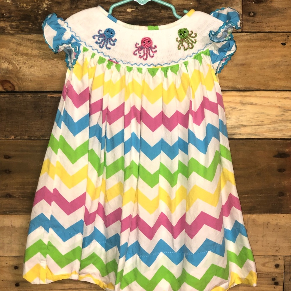 Smocked octopus and chevron dress